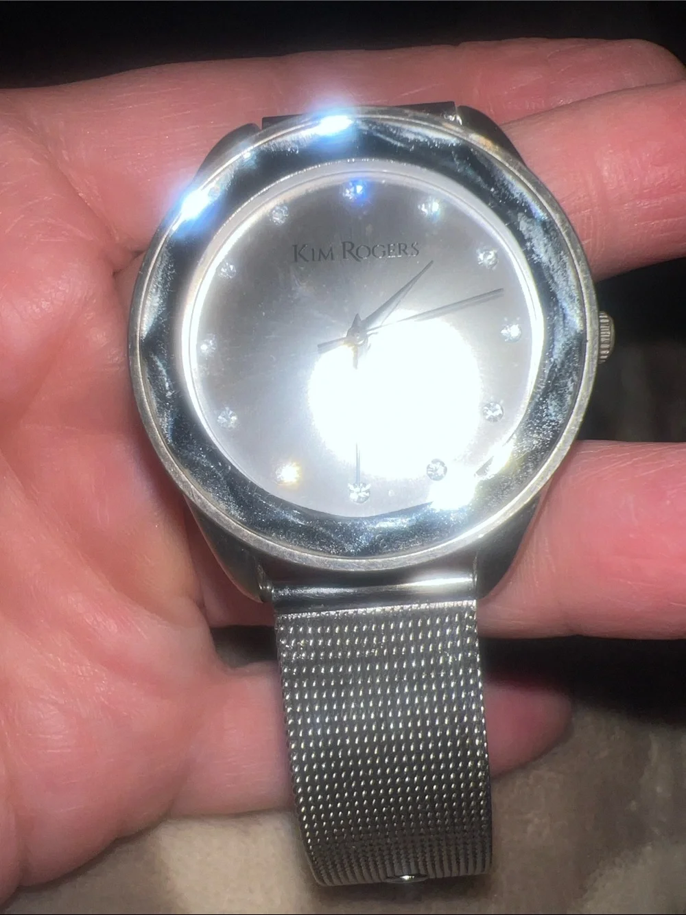Kim Rogers Silver-Tone Mesh Band Watch with Crystal Markers
